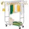 Silver Metal Double Bar Garment Rack with Wheels and Adjustable Height